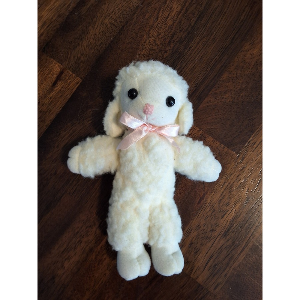 Vintage 1997 Joshua Morris Publishing Plush Lamb Cream Sheep Pink Bow GVC